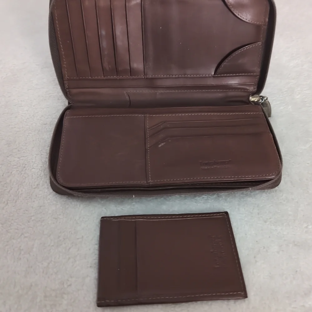 Longaberger Zip Around Leather Wallet tMulti Compartment Brown 7”x 4” Womens - Picture 5 of 6